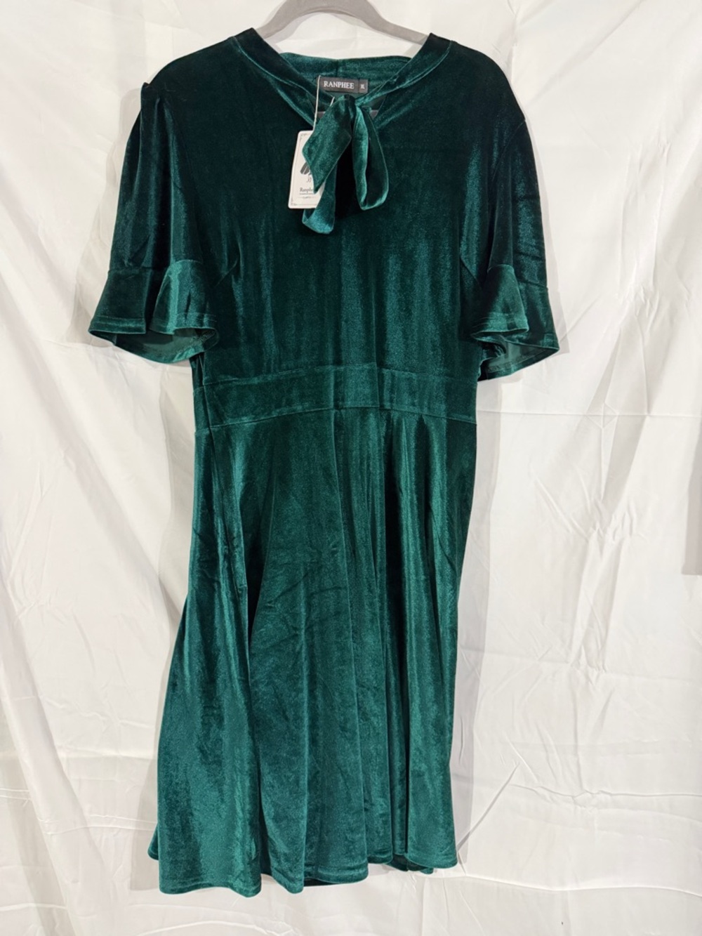 Ranphee XL Emerald Green Velvet Dress NWT Tie Neck